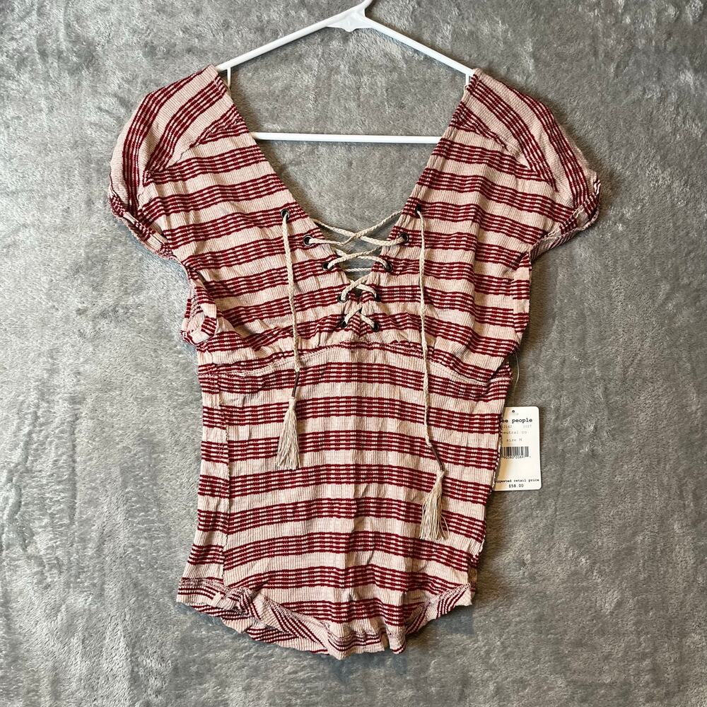 Free People Sail Out Baby Tee Size Large Red Retro Y2K Baby Tee‎ Aesthetic New